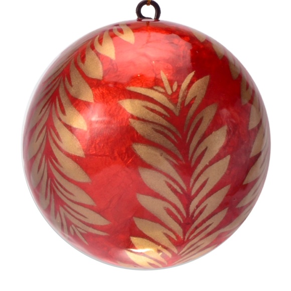 Gold Leaf on Rose Lacquered Hand-made Painted Capiz Christmas Ornament - Picture 1 of 2